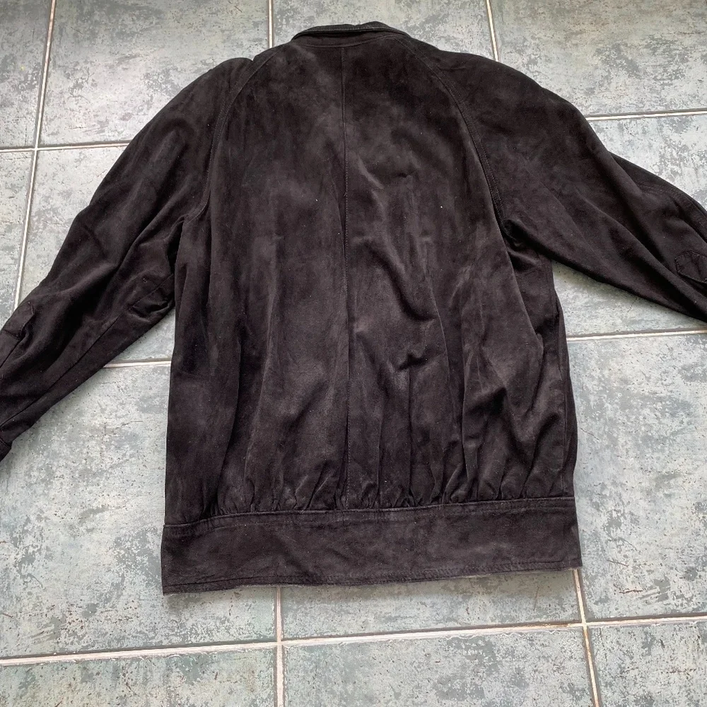 Vintage Black Suede Oversize Bomber Jacket - Picture 2 of 6